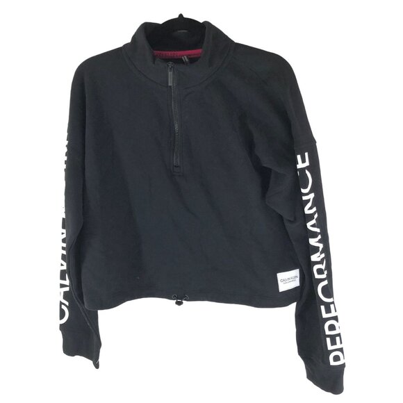Calvin Klein Performance Womens Cropped Pullover 1/4 Zip Logo Black XL - Picture 1 of 4